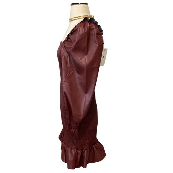 NWT 7 For All Mankind Vegan Faux Leather Smocked Dress Small Victorian Small - Picture 3 of 13